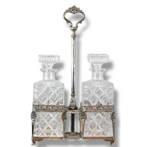 Set Per Liquori in Cristallo con Base in Argento - Italia XX Secolo